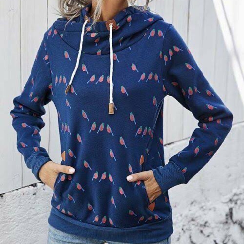Romantichut navy  bird cowl neck hoodie in navy size M
